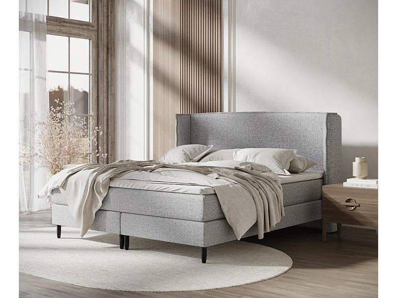 Lit boxspring en toile tissée Ardis - matelas - surmatelas - 180x200 cm - gris