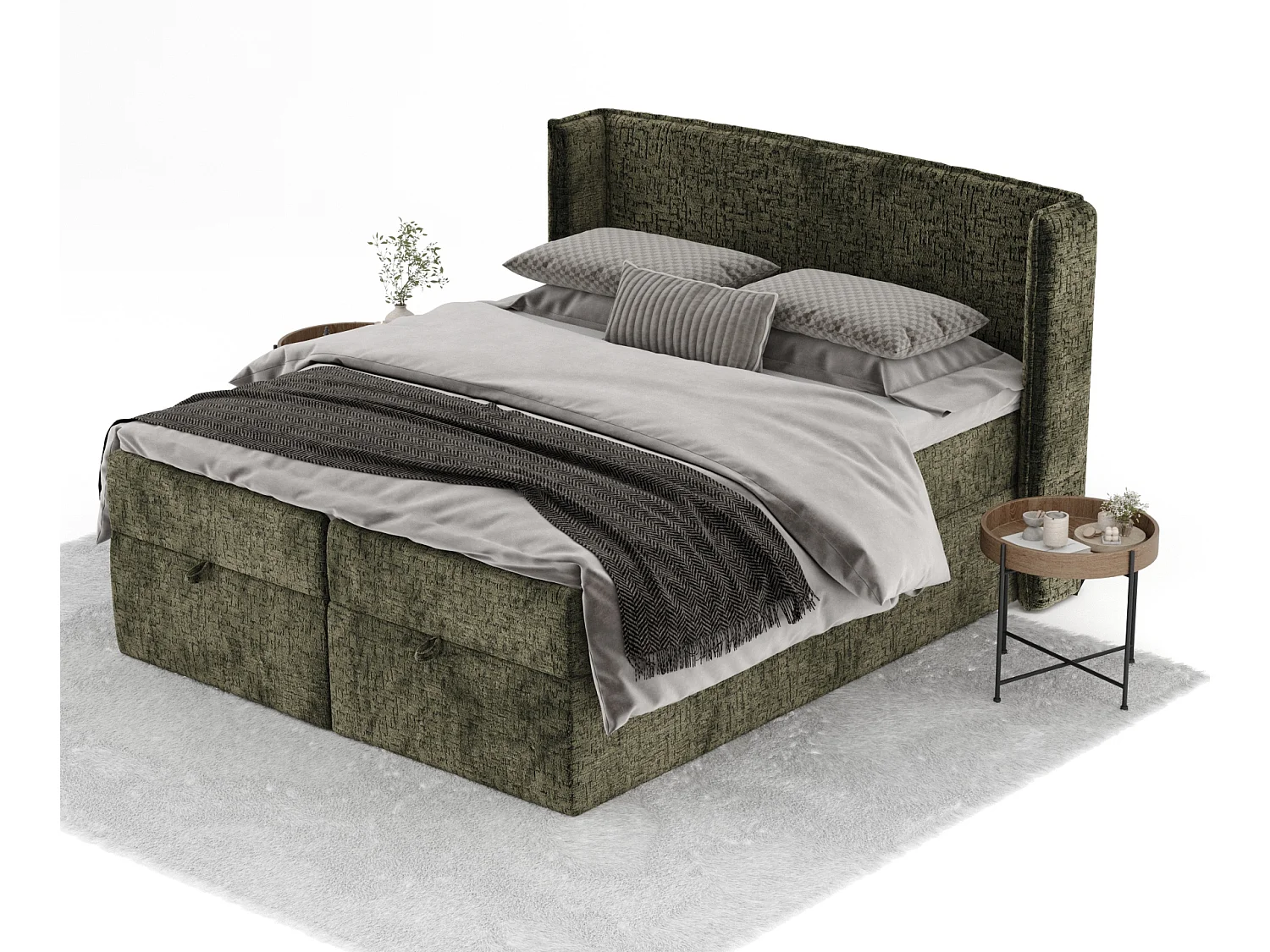 Lit boxspring en tissu chenille Passion - matelas - surmatelas - 140x200 cm - vert olive