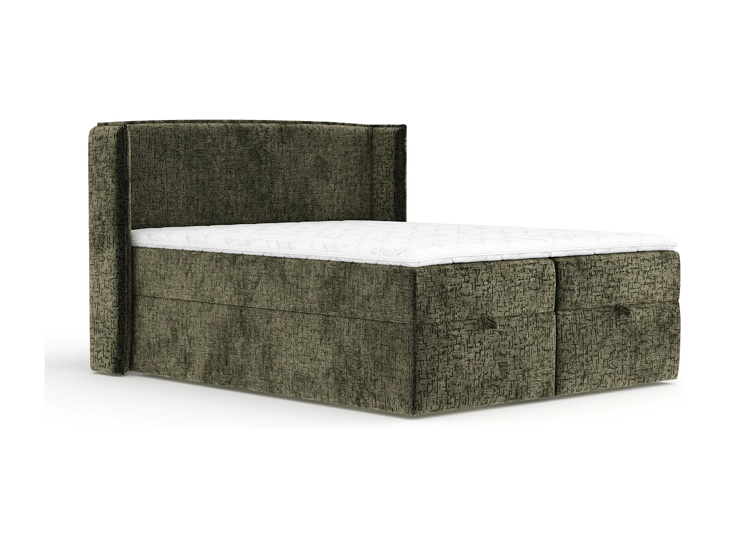 Lit boxspring en tissu chenille Passion - matelas - surmatelas - 140x200 cm - vert olive
