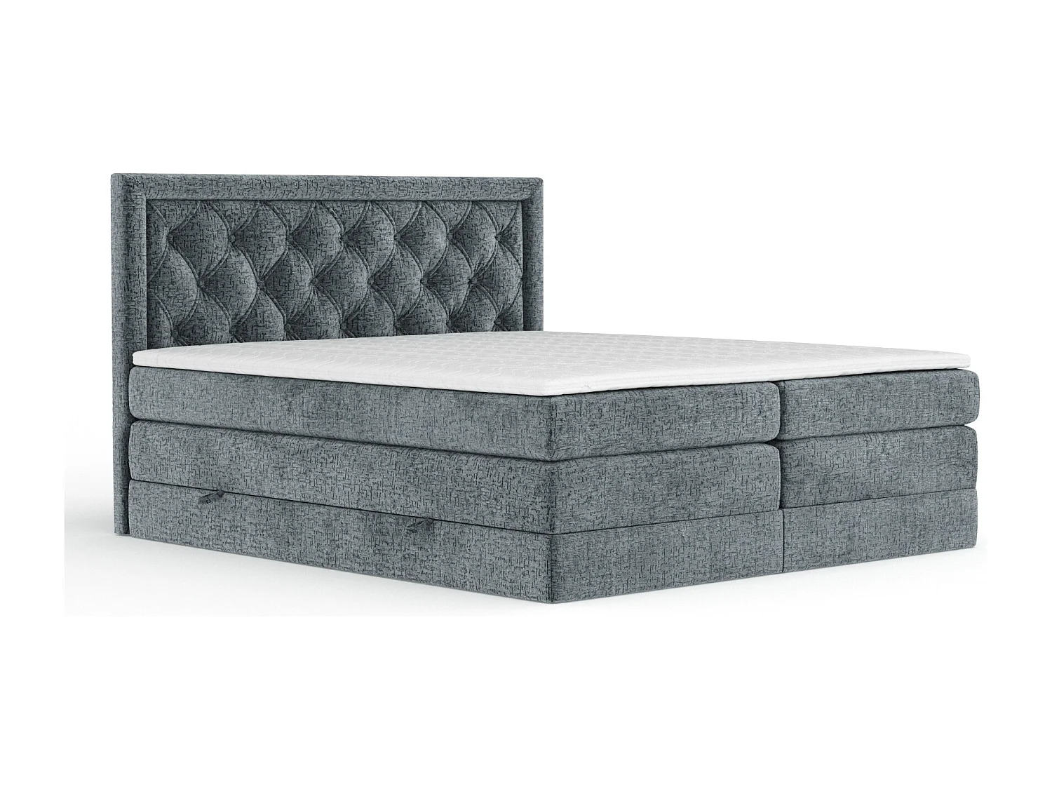 Boxspringbett aus Chenille-Stoff Aurelia - Matratze - Toppermatratze - 140x200 cm - grau