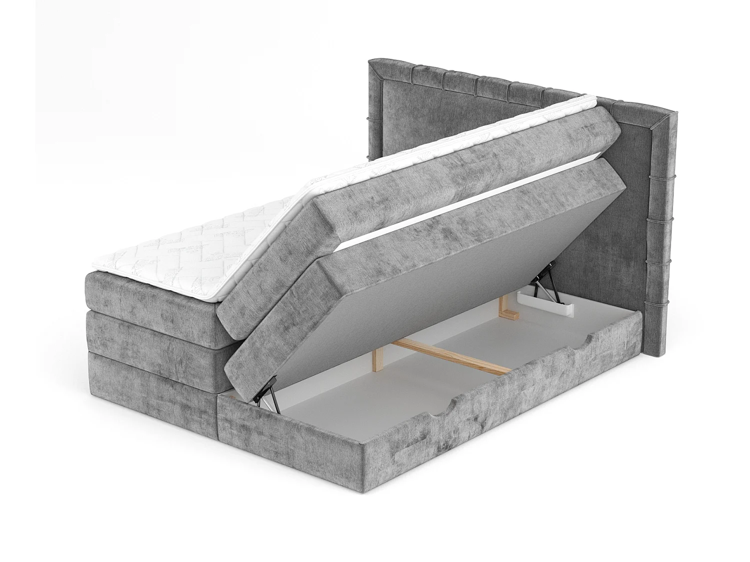 Boxspringbett aus Chenille-Stoff Rosabel - Matratze - Toppermatratze - 200x200 cm - grau