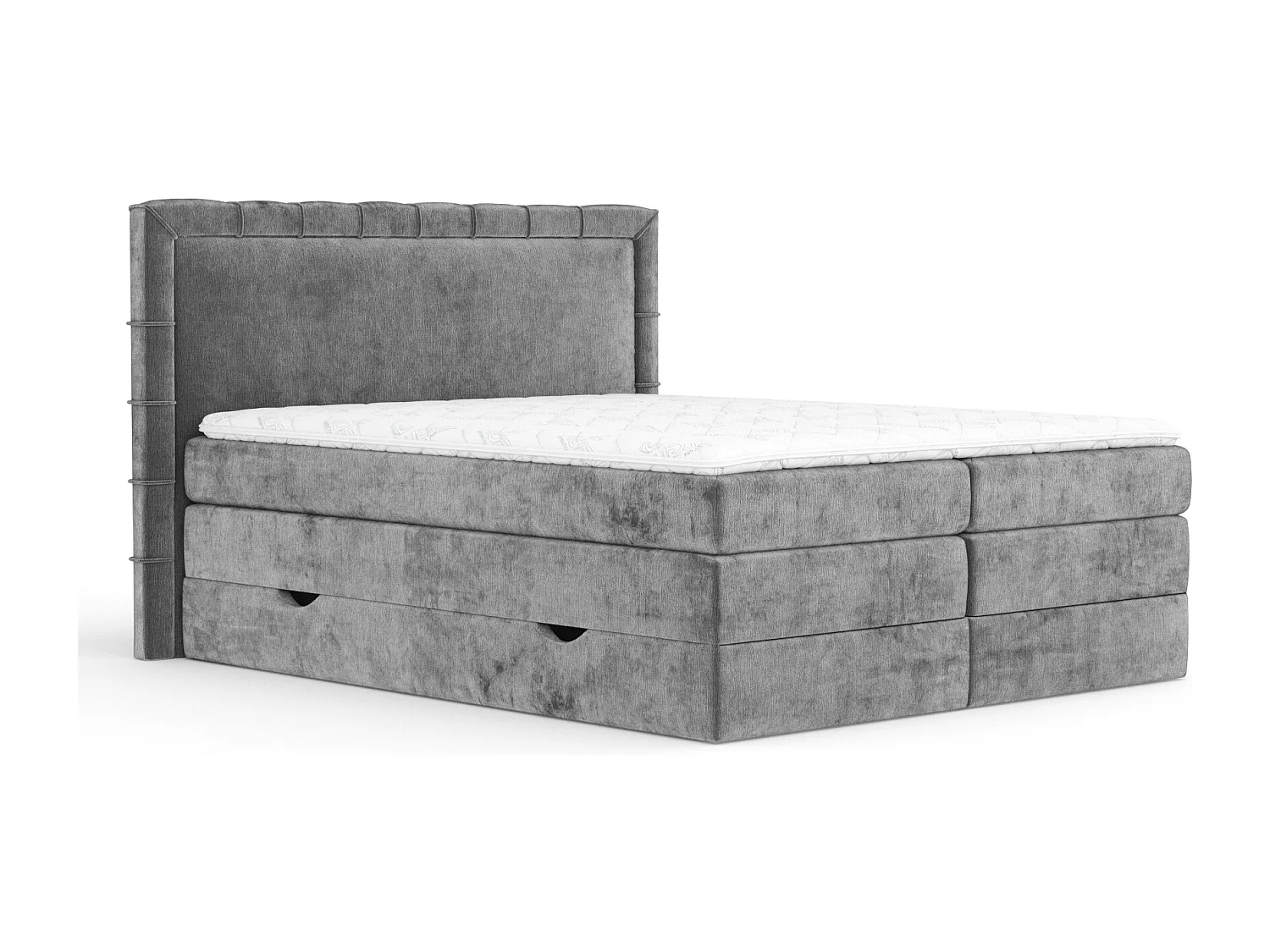 Boxspringbett aus Chenille-Stoff Rosabel - Matratze - Toppermatratze - 200x200 cm - grau