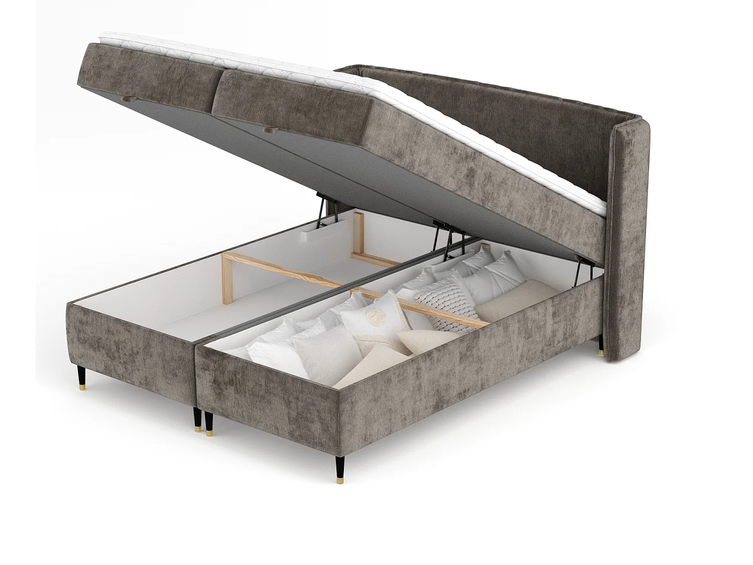 Boxspringbett aus Chenille-Stoff Monpelli - Matratze - Toppermatratze - 160x200 cm - braun