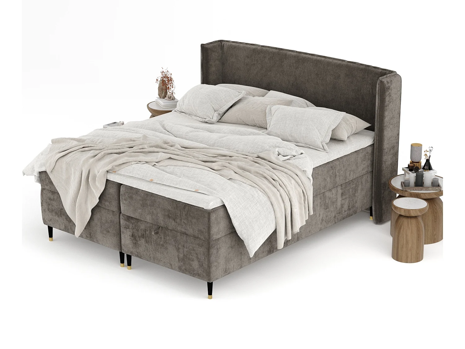 Boxspringbett aus Chenille-Stoff Monpelli - Matratze - Toppermatratze - 160x200 cm - braun