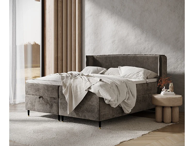 Lit boxspring en tissu chenille Monpelli - matelas - surmatelas - 160x200 cm - brun