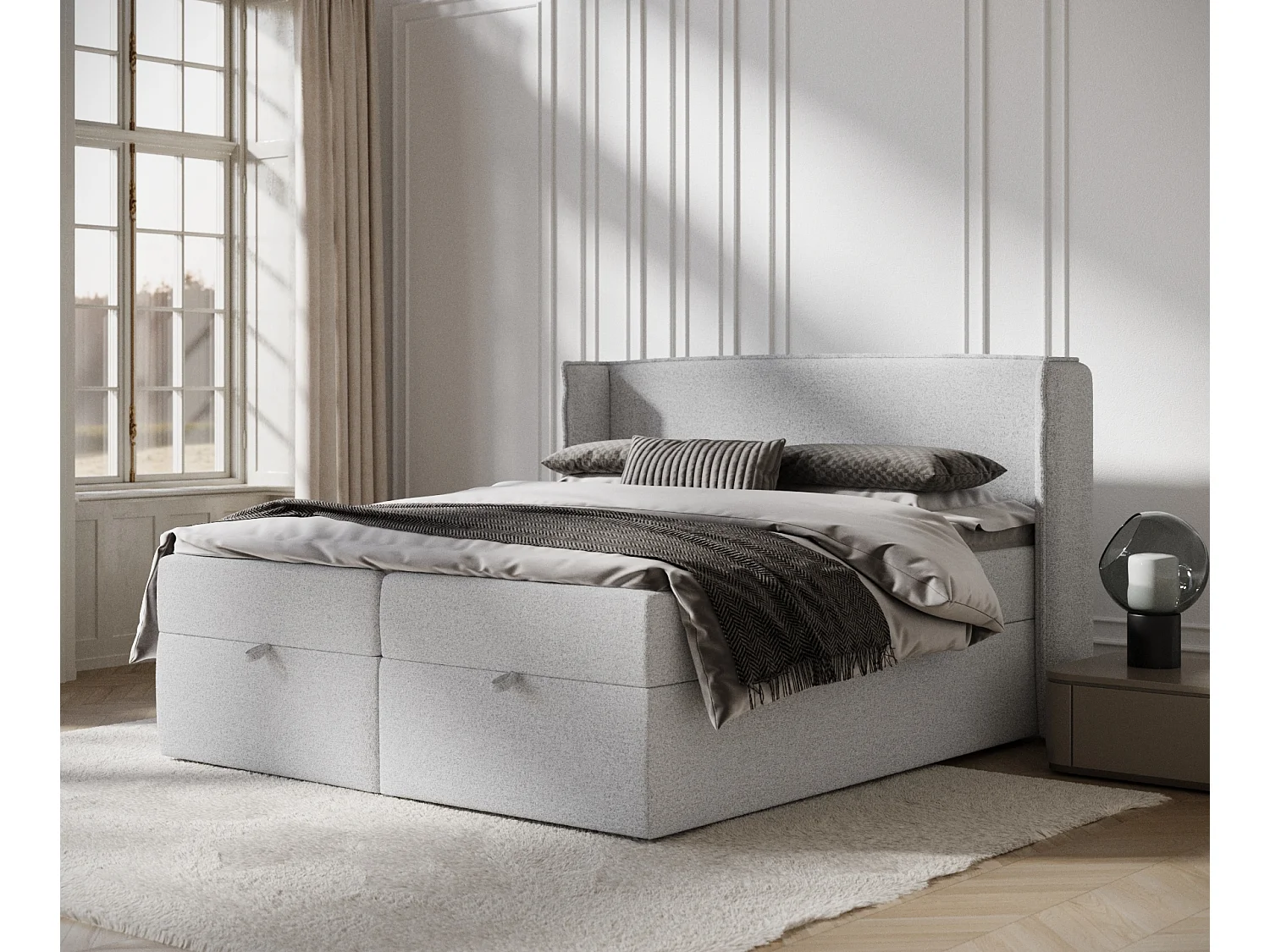 Lit boxspring en toile tissée Passion - matelas - surmatelas - 140x200 cm - gris clair