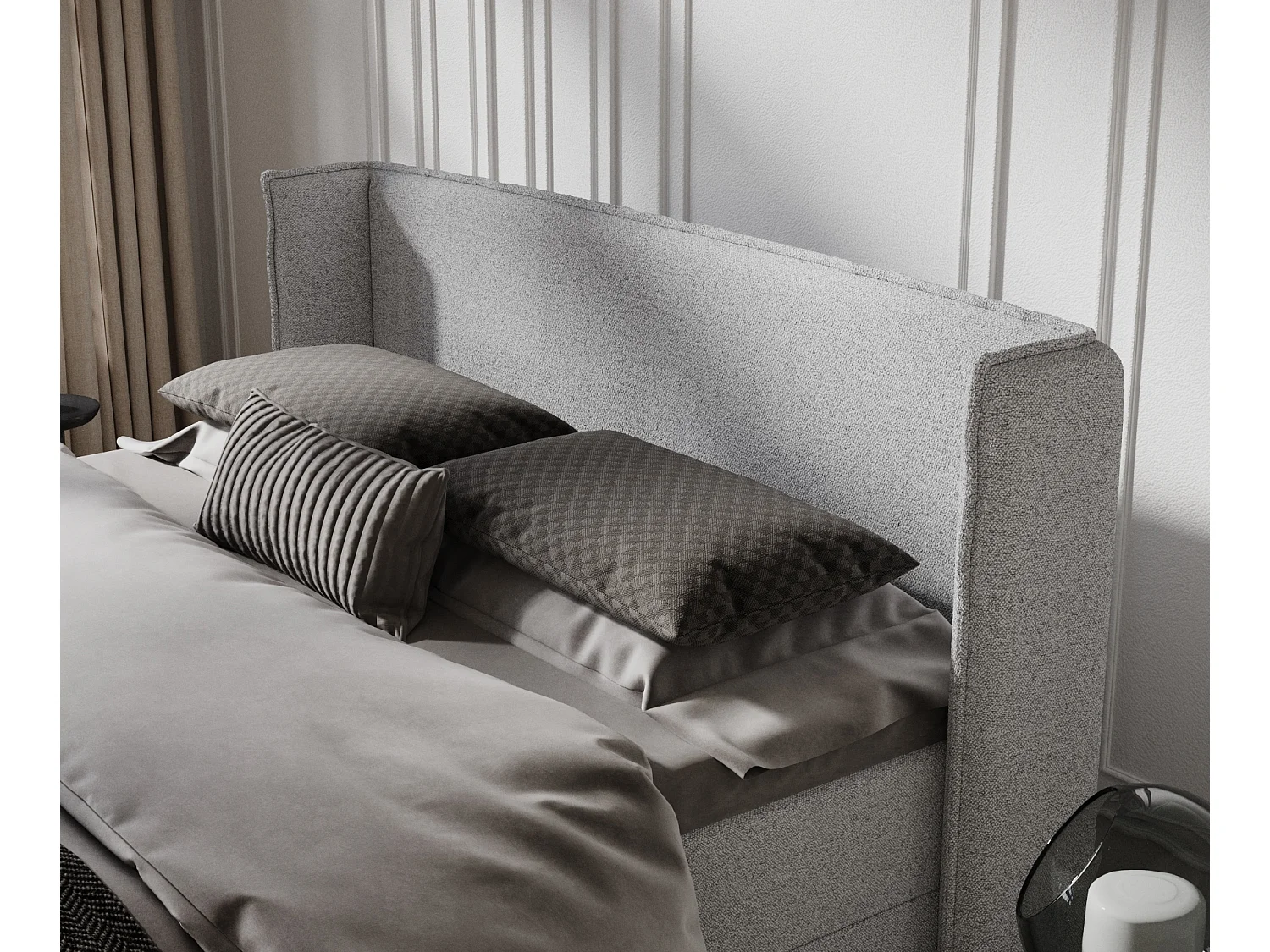 Lit boxspring en toile tissée Passion - matelas - surmatelas - 140x200 cm - gris clair