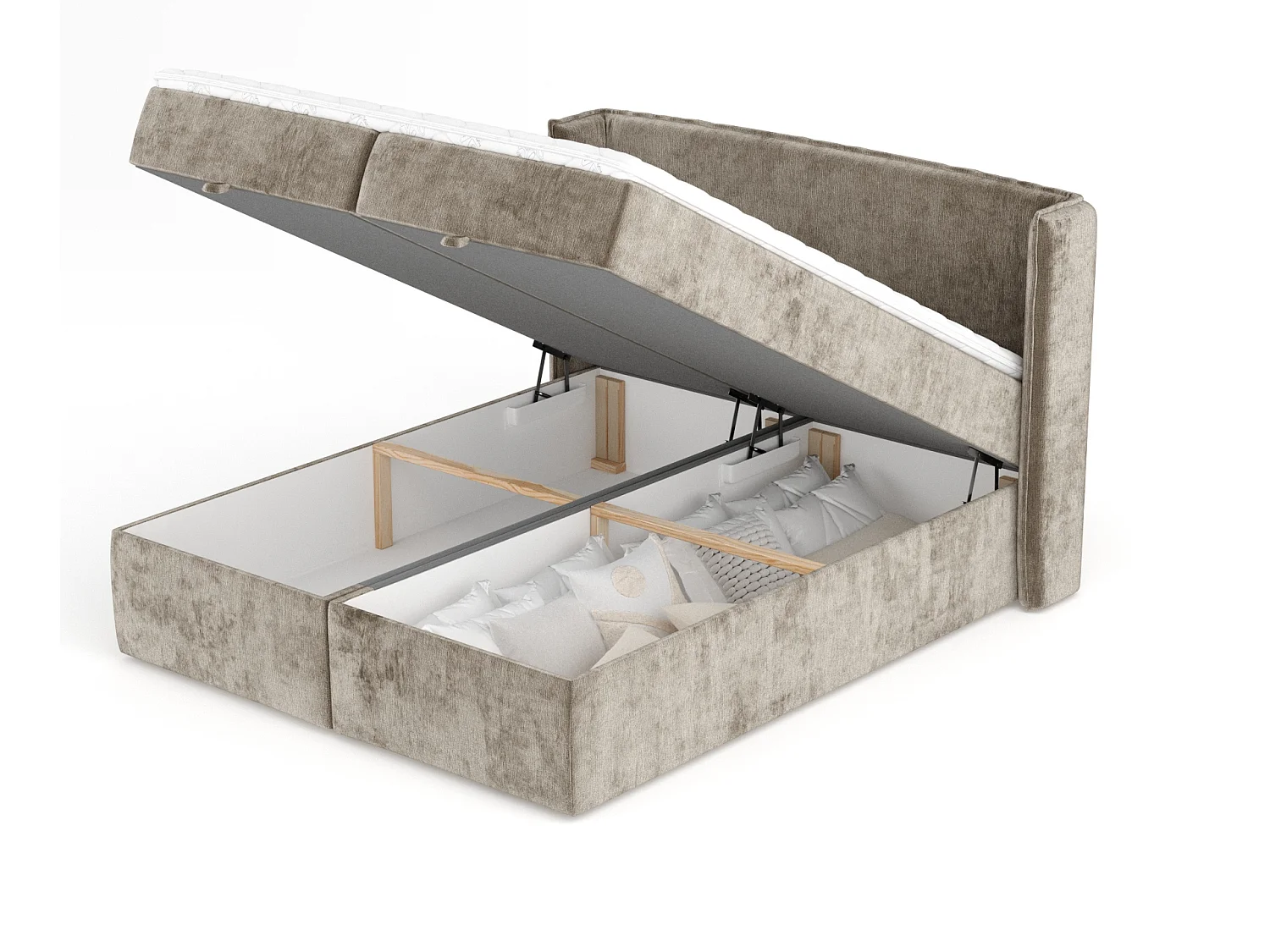 Lit boxspring en tissu chenille Passion - matelas - surmatelas - 180x200 cm - beige