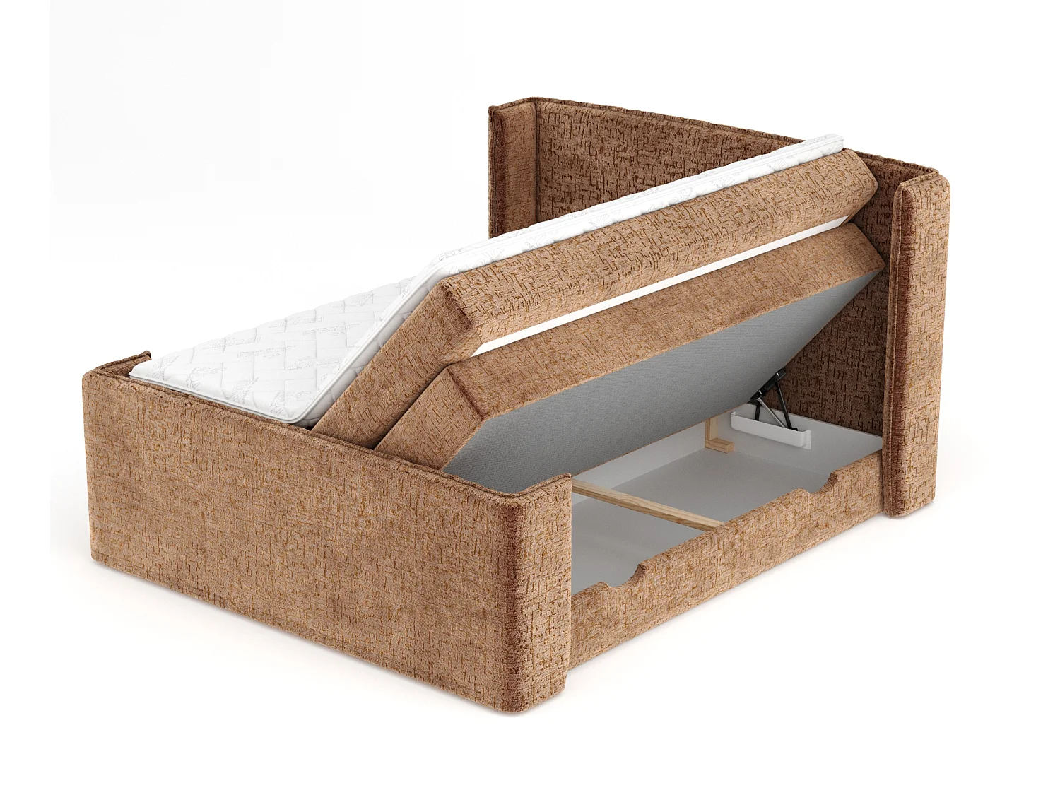 Lit boxspring en tissu chenille Freeland - matelas - surmatelas - 180x200 cm - couleur cuivre