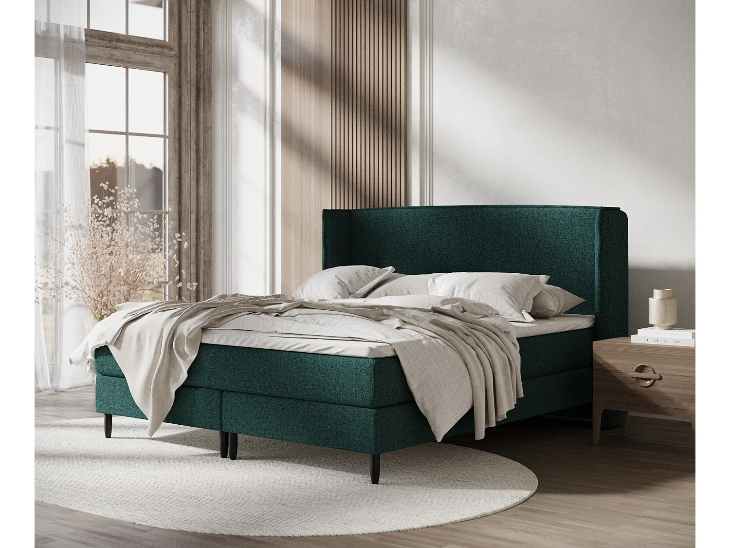 Lit boxspring en toile tissée Ardis - matelas - surmatelas - 160x200 cm - vert
