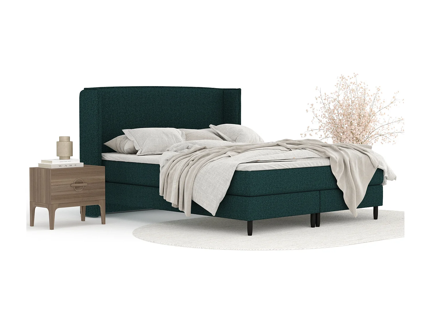 Lit boxspring en toile tissée Ardis - matelas - surmatelas - 160x200 cm - vert