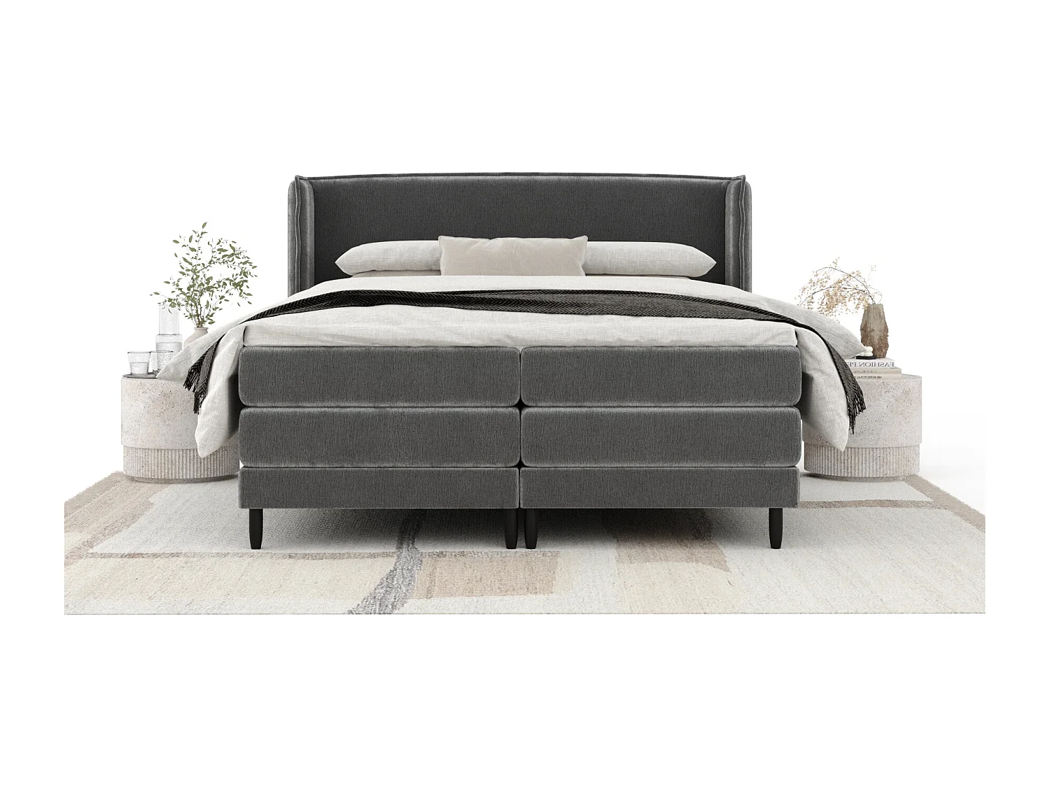 Lit boxspring en tissu chenille Carizzo - matelas - surmatelas - 200x200 cm - gris