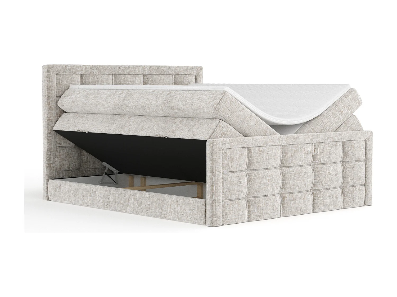 Boxspringbett aus Chenille-Stoff Ambrosia - Matratze - Toppermatratze - 140x200 cm - beige