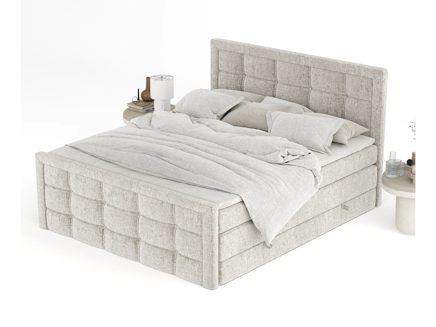 Boxspringbett aus Chenille-Stoff Ambrosia - Matratze - Toppermatratze - 140x200 cm - beige