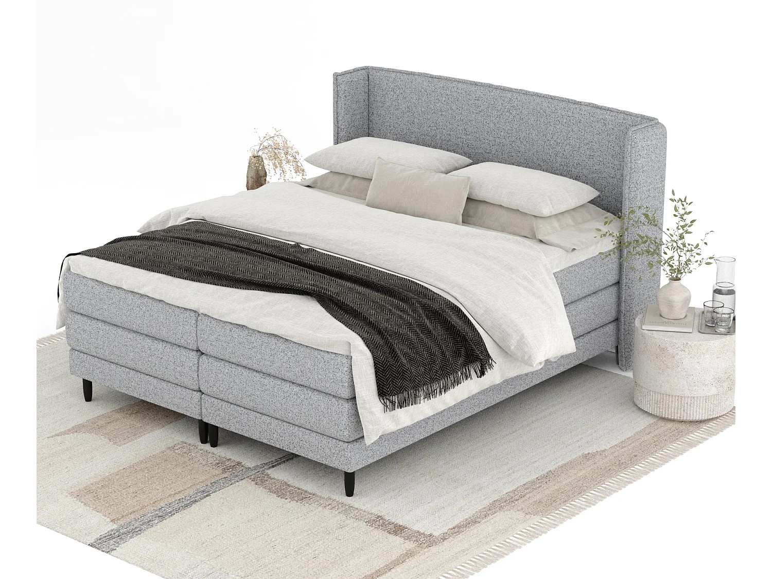Boxspringbett aus Webstoff Carizzo - Matratze - Toppermatratze - 140x200 cm - grau