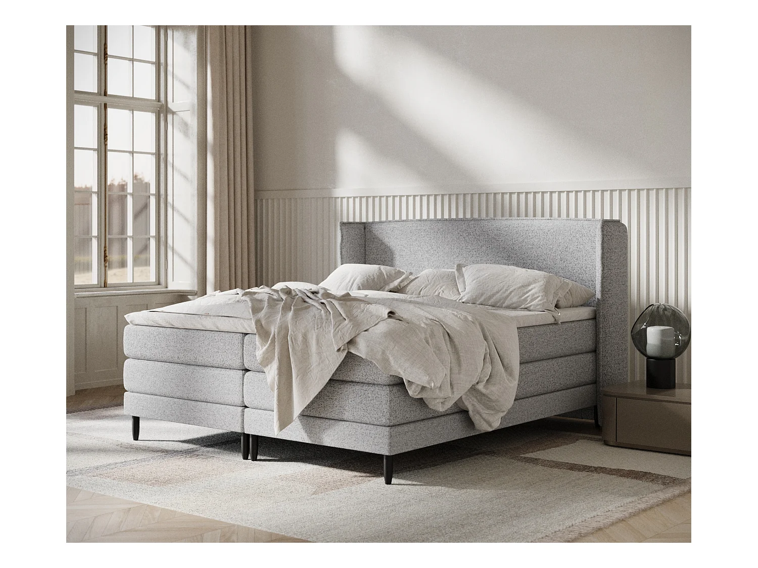 Lit boxspring en toile tissée Carizzo - matelas - surmatelas - 140x200 cm - gris