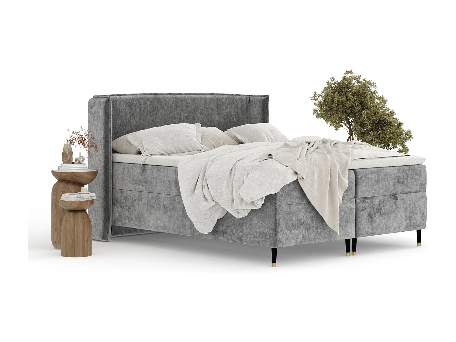 Boxspringbett aus Chenille-Stoff Monpelli - Matratze - Toppermatratze - 160x200 cm - grau