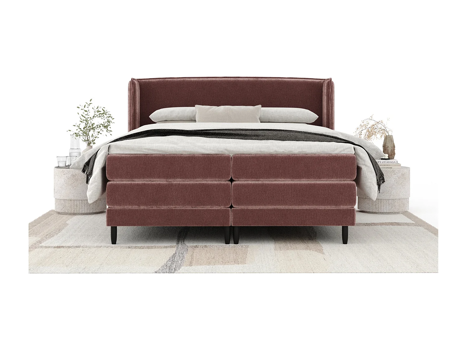 Boxspringbett aus Chenille-Stoff Carizzo - Matratze - Toppermatratze - 200x200 cm - rosa