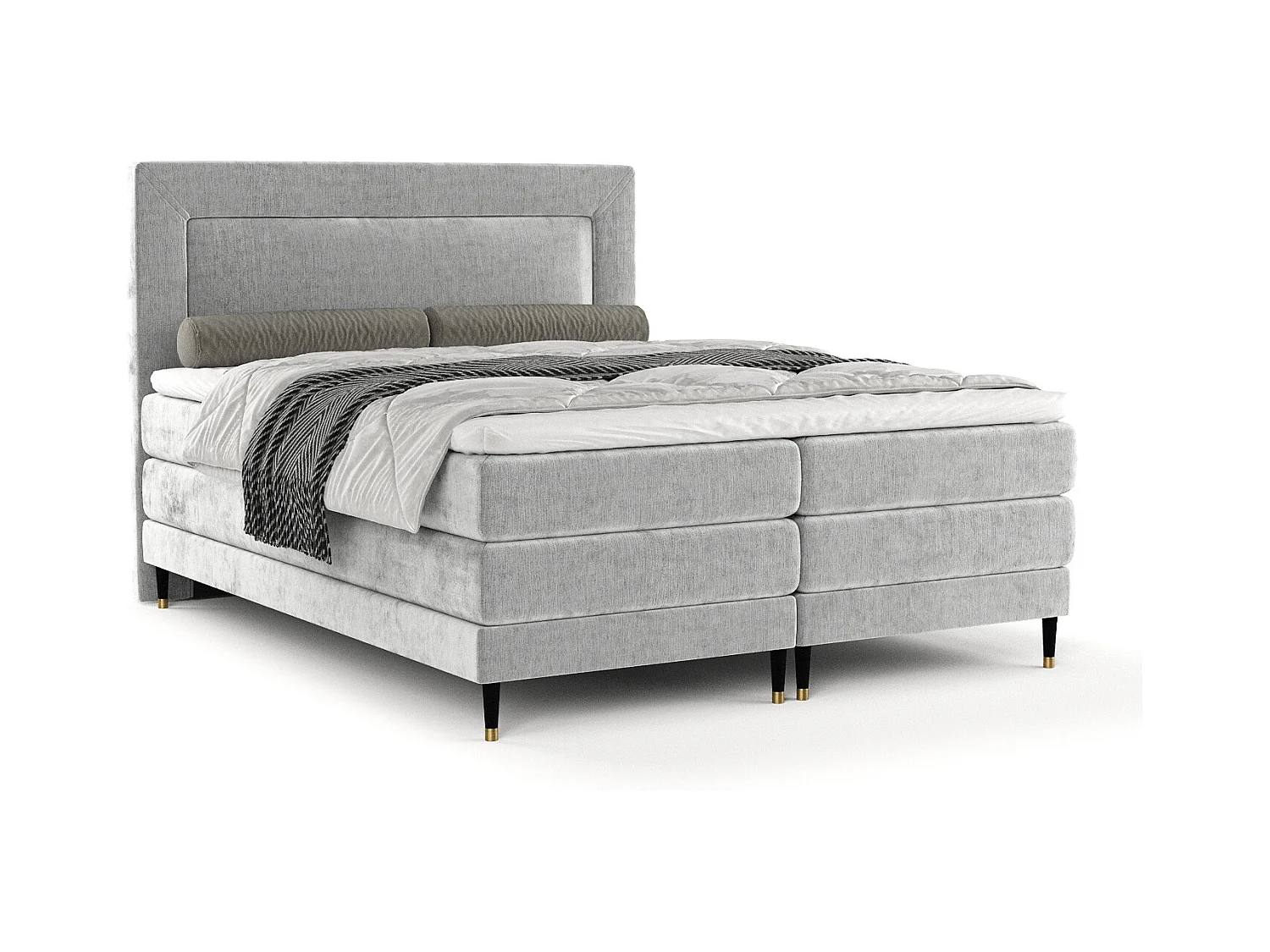Lit boxspring en tissu chenille Madame - matelas - surmatelas - 180x200 cm - gris clair
