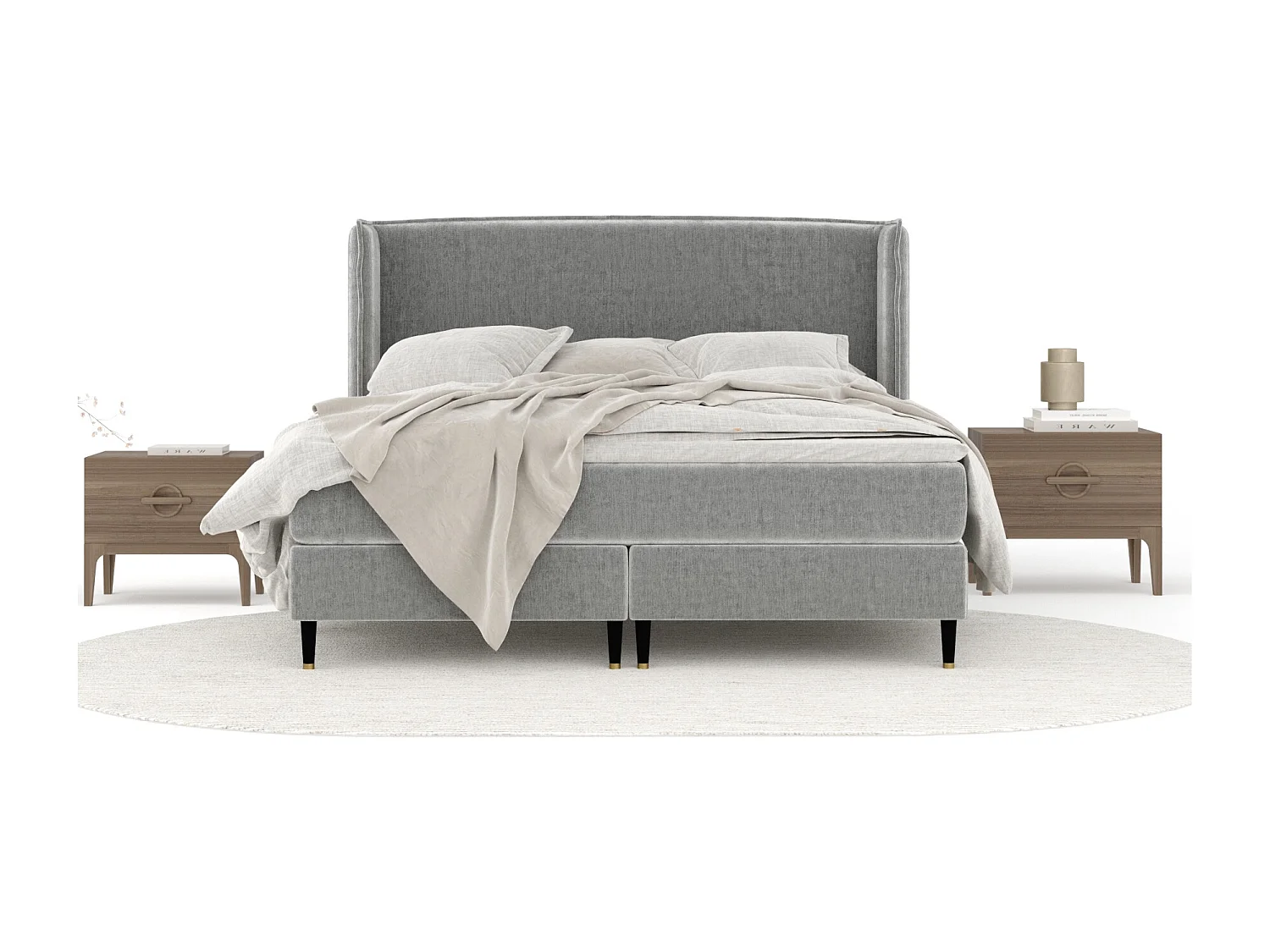 Boxspringbett aus Chenille-Stoff Ardis - Matratze - Toppermatratze - 180x200 cm - hellgrau