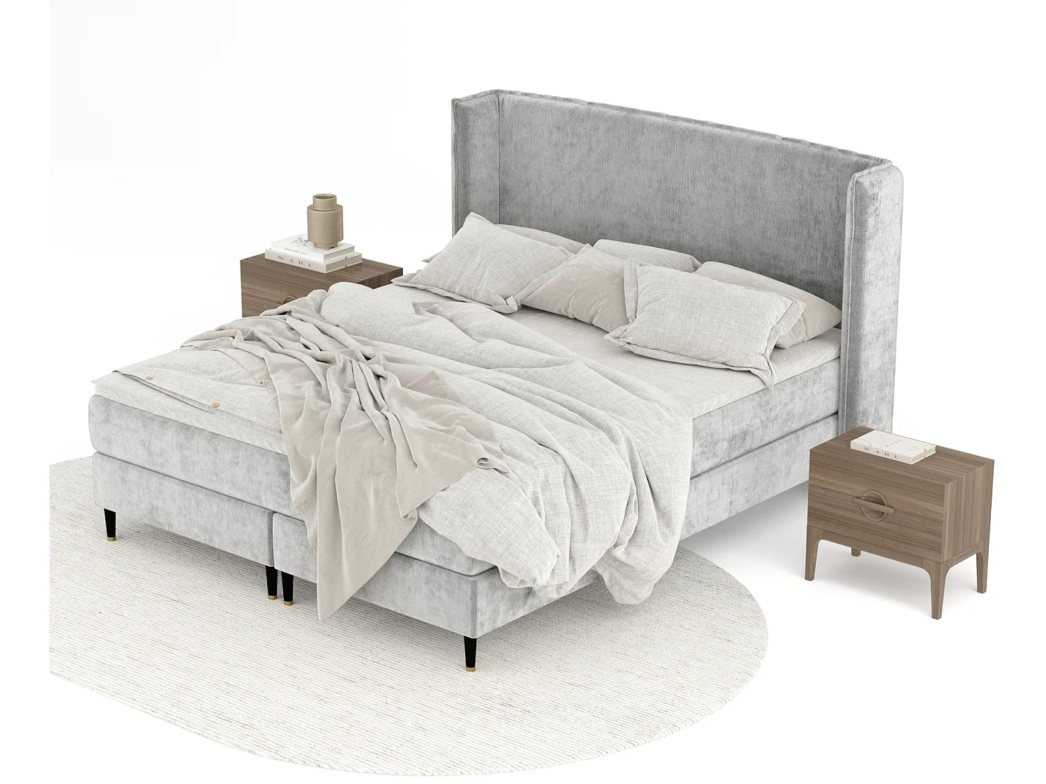Lit boxspring en tissu chenille Ardis - matelas - surmatelas - 180x200 cm - gris clair