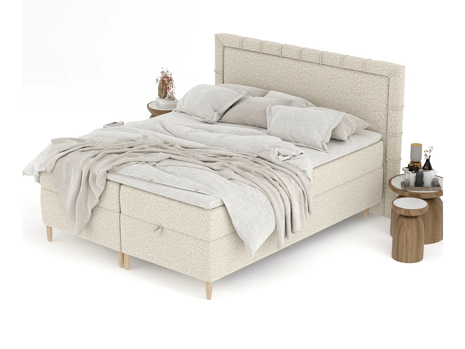 Boxspringbett aus Boucle-Stoff Voyage - Matratze - Toppermatratze - 180x200 cm - beige