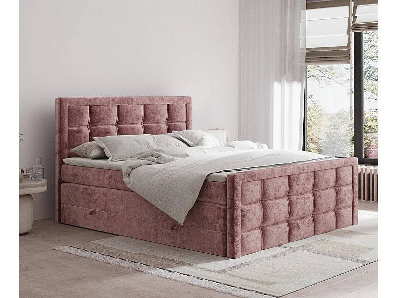 Boxspringbett aus Chenille-Stoff Ambrosia - Matratze - Toppermatratze - 180x200 cm - rosa