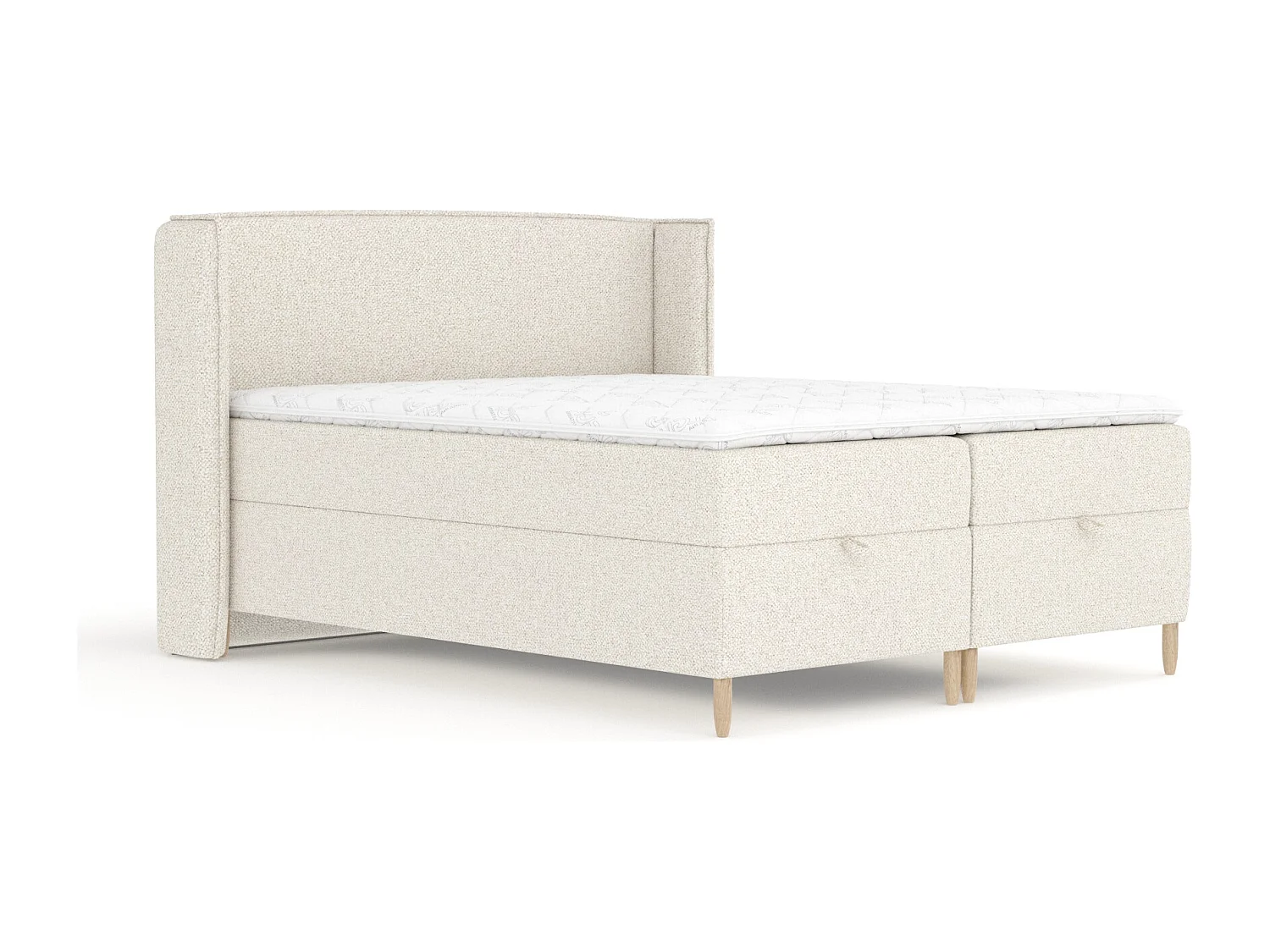 Lit boxspring en tissu bouclette Monpelli - matelas - surmatelas - 160x200 cm - creme