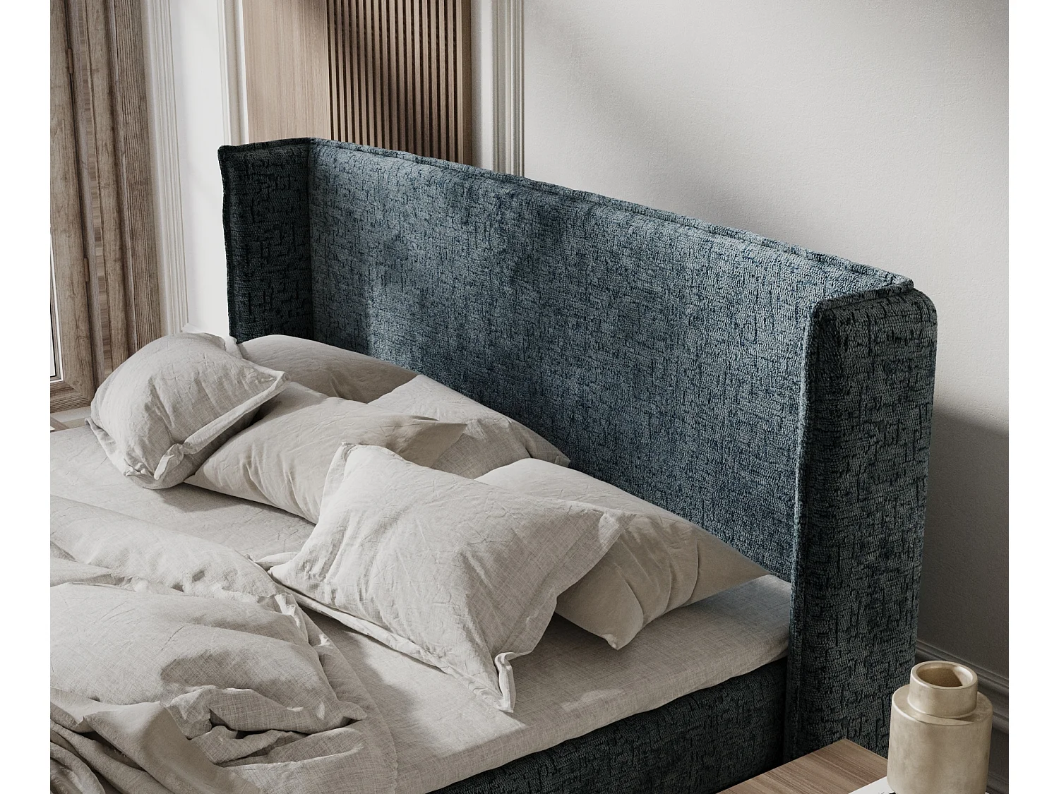Lit boxspring en tissu chenille Ardis - matelas - surmatelas - 140x200 cm - bleu