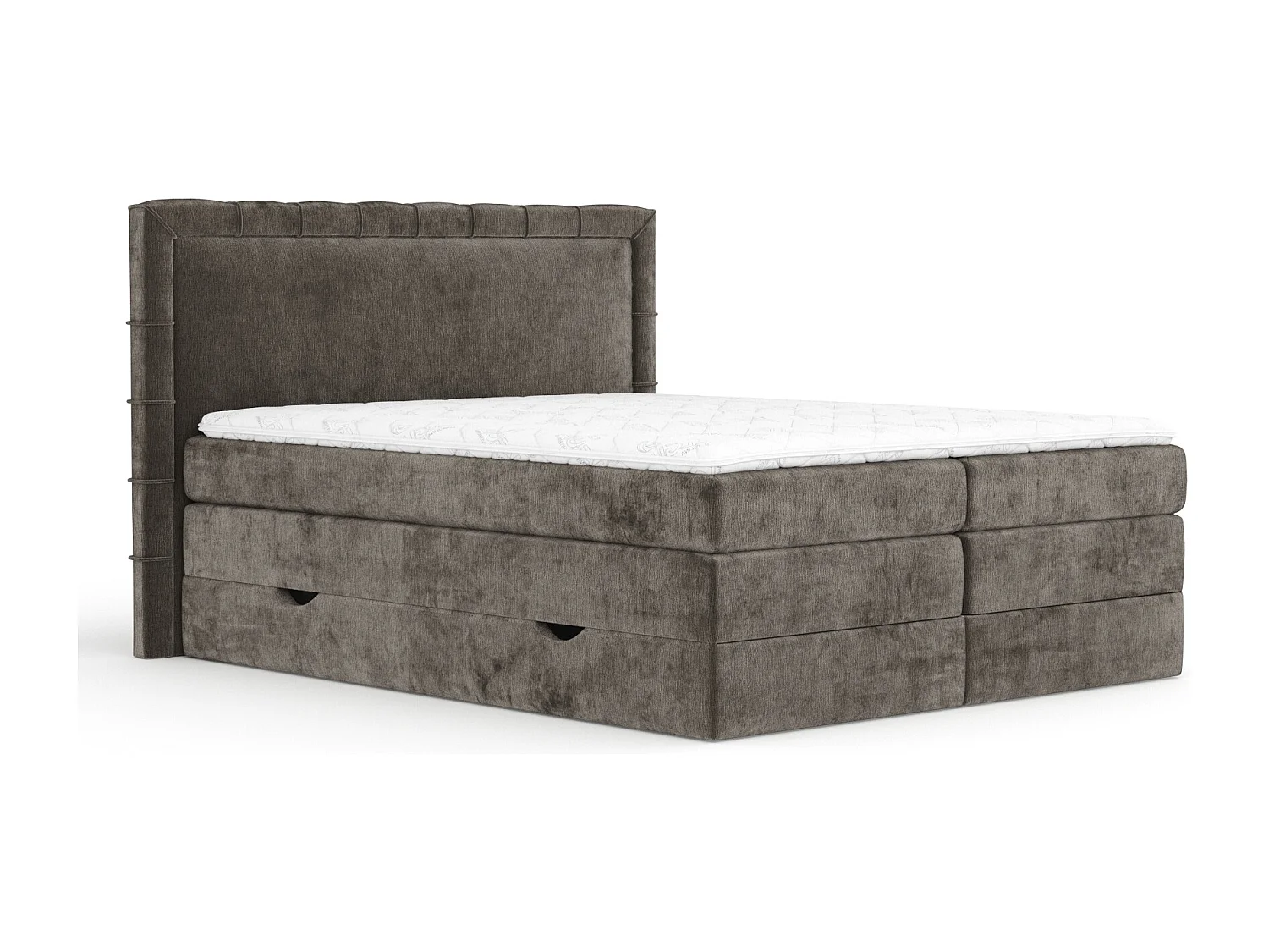 Boxspringbett aus Chenille-Stoff Rosabel - Matratze - Toppermatratze - 200x200 cm - braun