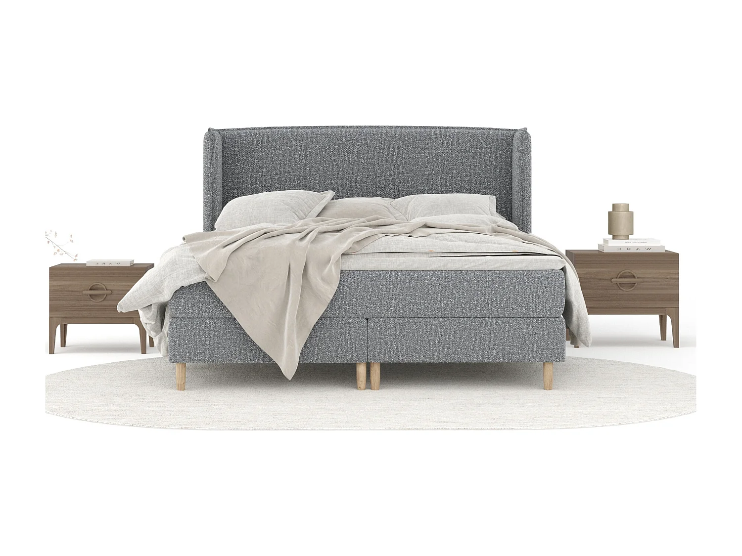 Boxspringbett aus Boucle-Stoff Ardis - Matratze - Toppermatratze - 160x200 cm - grau