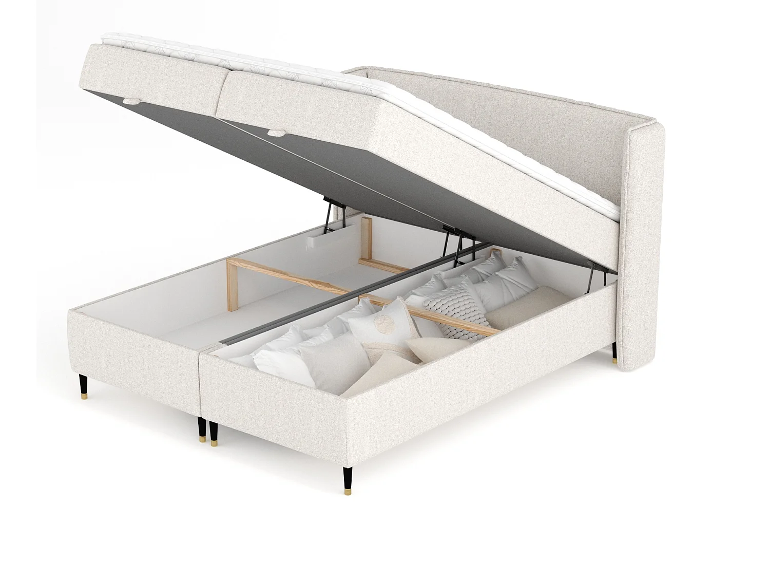 Boxspringbett aus Webstoff Monpelli - Matratze - Toppermatratze - 160x200 cm - beige