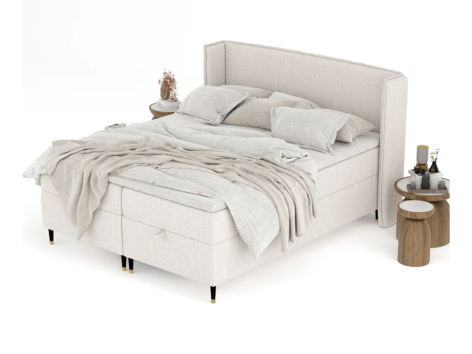 Lit boxspring en toile tissée Monpelli - matelas - surmatelas - 160x200 cm - beige