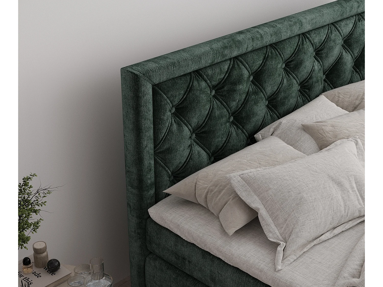 Boxspringbett aus Chenille-Stoff Aurelia - Matratze - Toppermatratze - 200x200 cm - grün