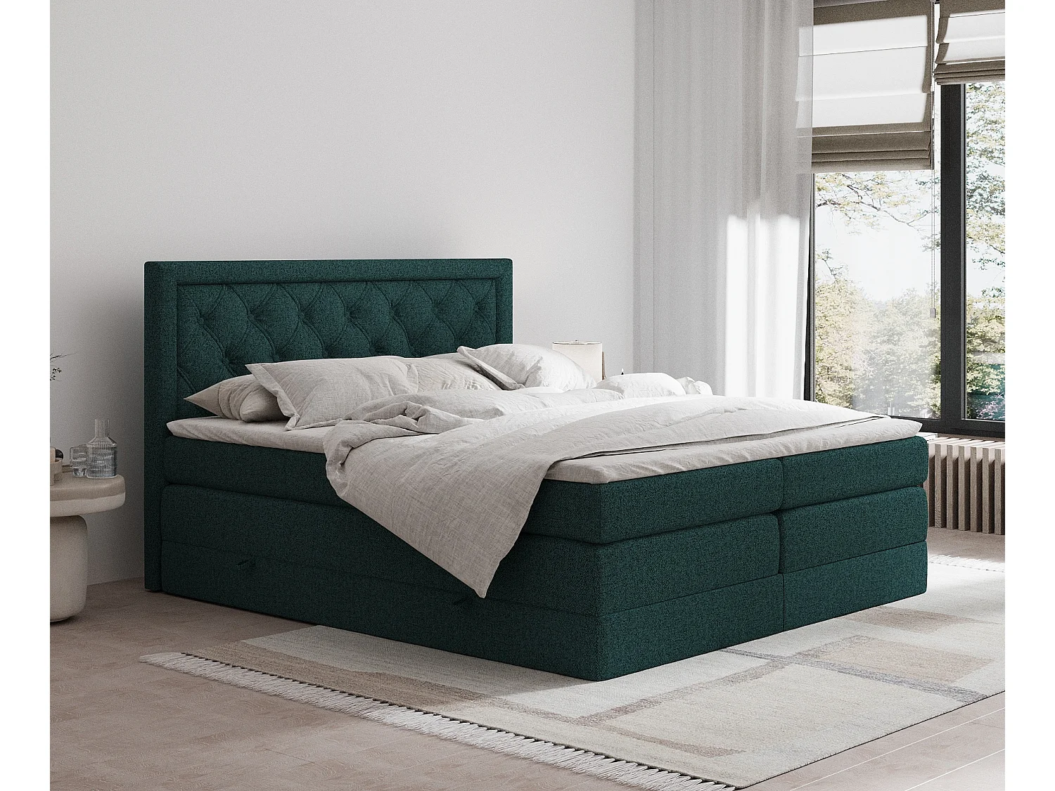 Boxspringbett aus Webstoff Aurelia - Matratze - Toppermatratze - 140x200 cm - grün
