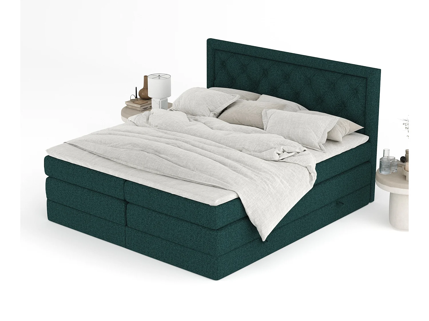 Boxspringbett aus Webstoff Aurelia - Matratze - Toppermatratze - 140x200 cm - grün