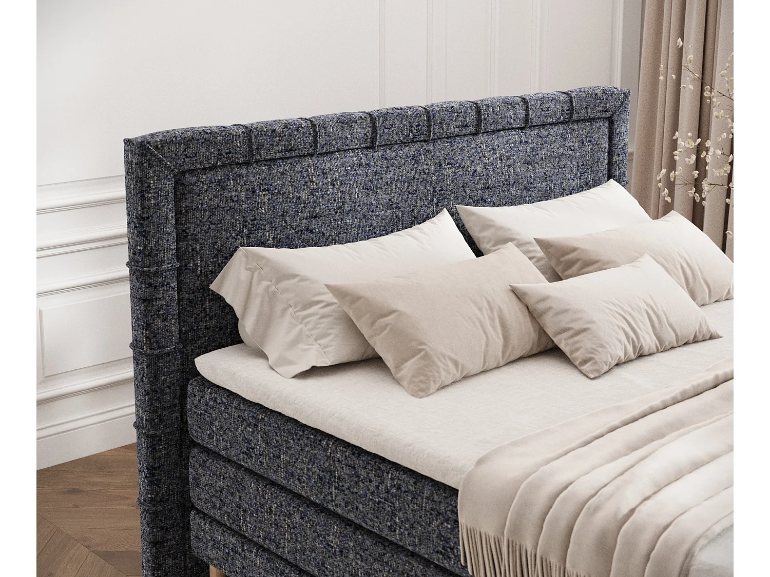 Boxspringbett aus Webstoff Rimini - Matratze - Toppermatratze - 160x200 cm - marineblau