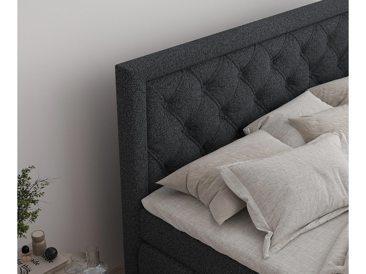 Boxspringbett aus Webstoff Aurelia - Matratze - Toppermatratze - 140x200 cm - schwarz