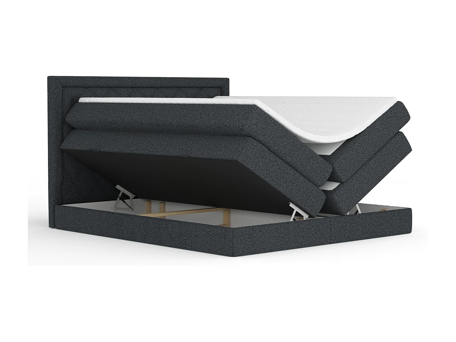 Lit boxspring en toile tissée Aurelia - matelas - surmatelas - 140x200 cm - noir