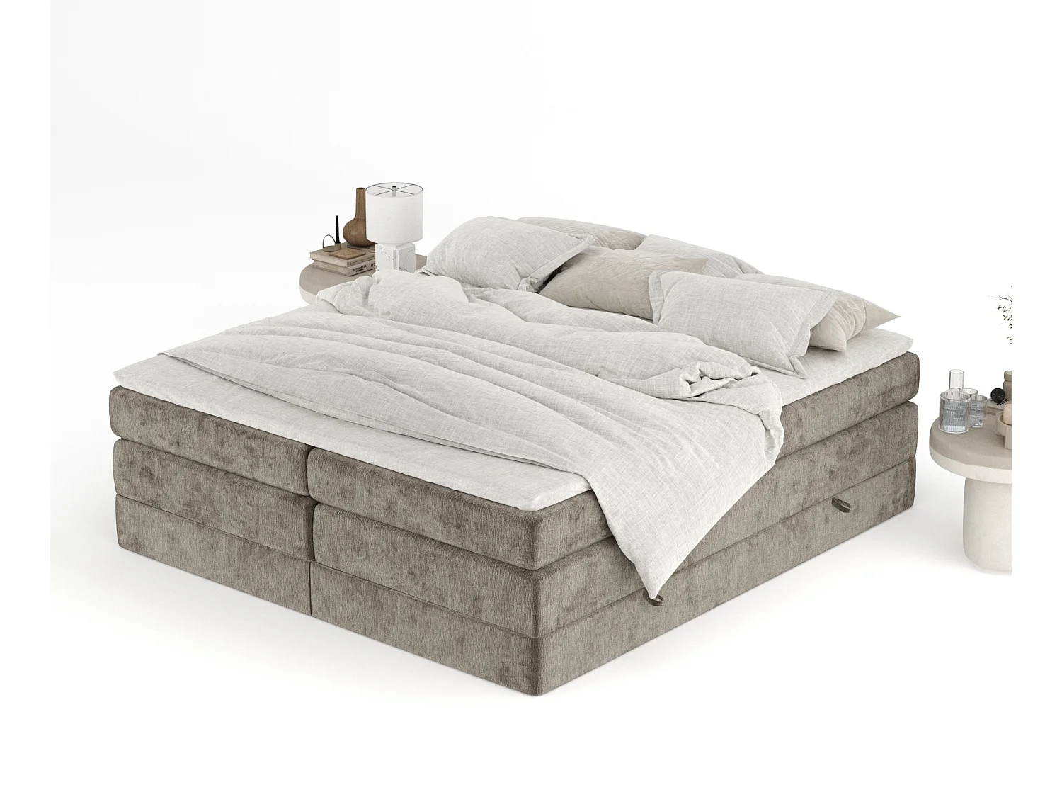 Boxspringbett aus Chenille-Stoff Juniper - Matratze - Toppermatratze - 140x200 cm - braun