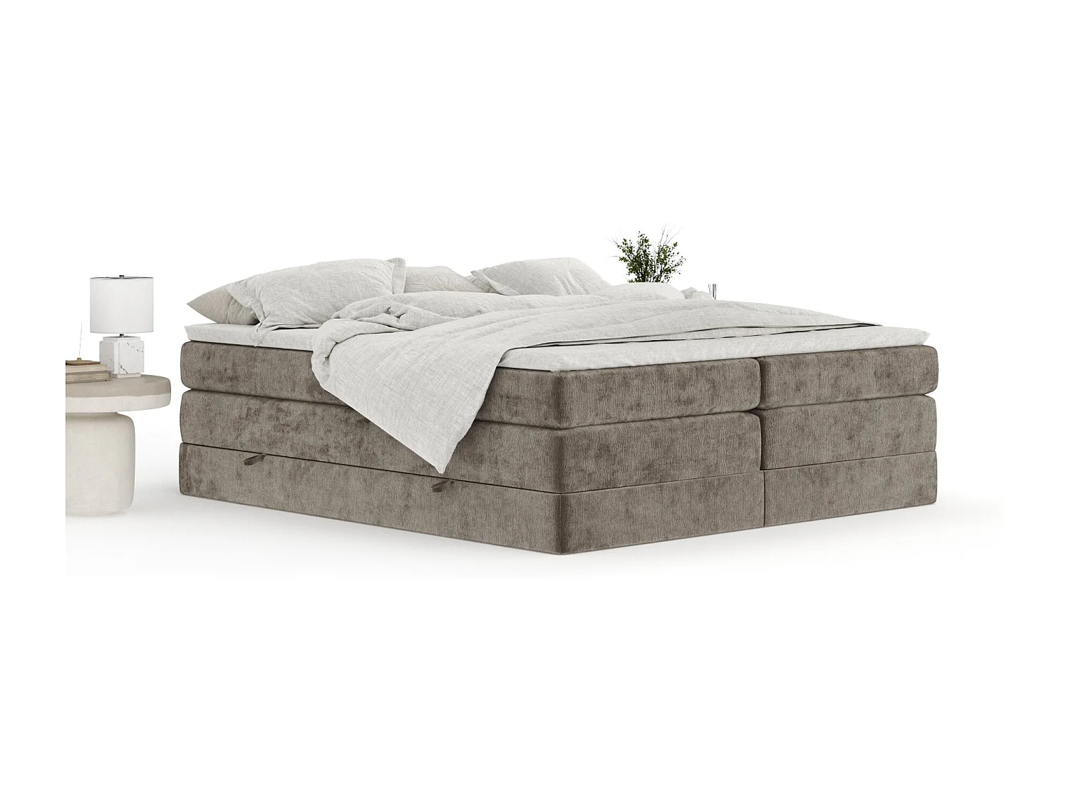 Boxspringbett aus Chenille-Stoff Juniper - Matratze - Toppermatratze - 140x200 cm - braun