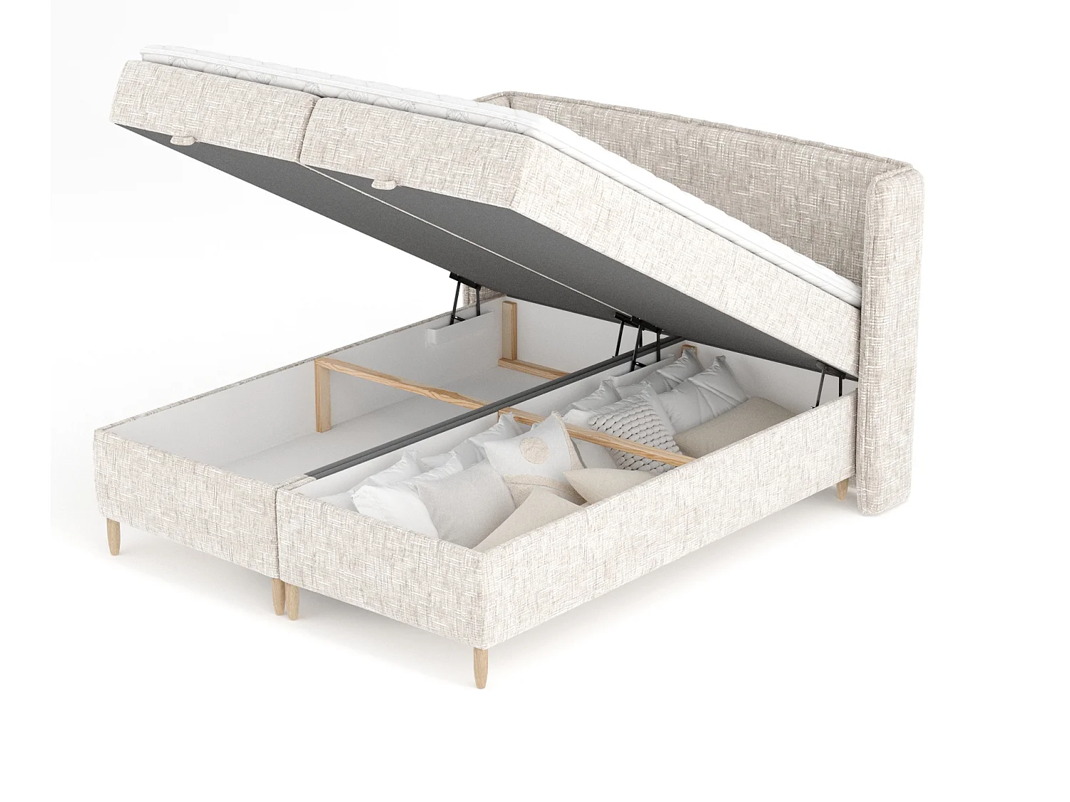 Boxspringbett aus Webstoff Monpelli - Matratze - Toppermatratze - 180x200 cm - creme