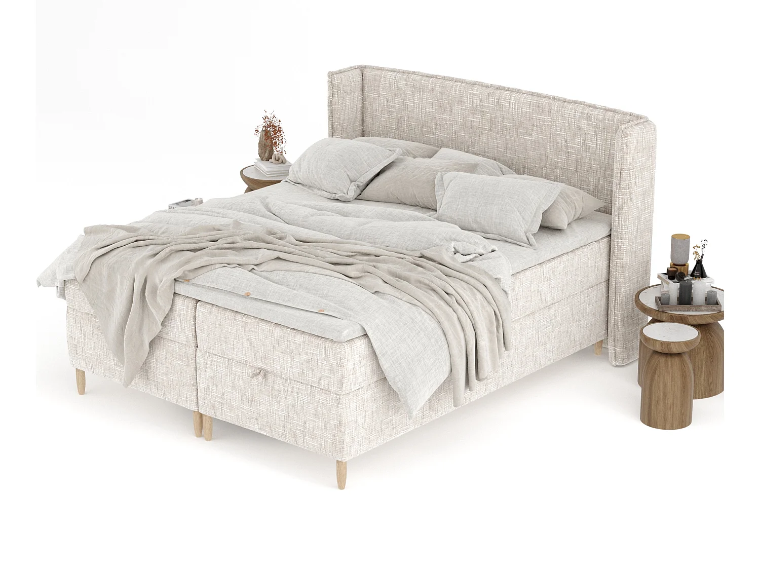 Boxspringbett aus Webstoff Monpelli - Matratze - Toppermatratze - 180x200 cm - creme