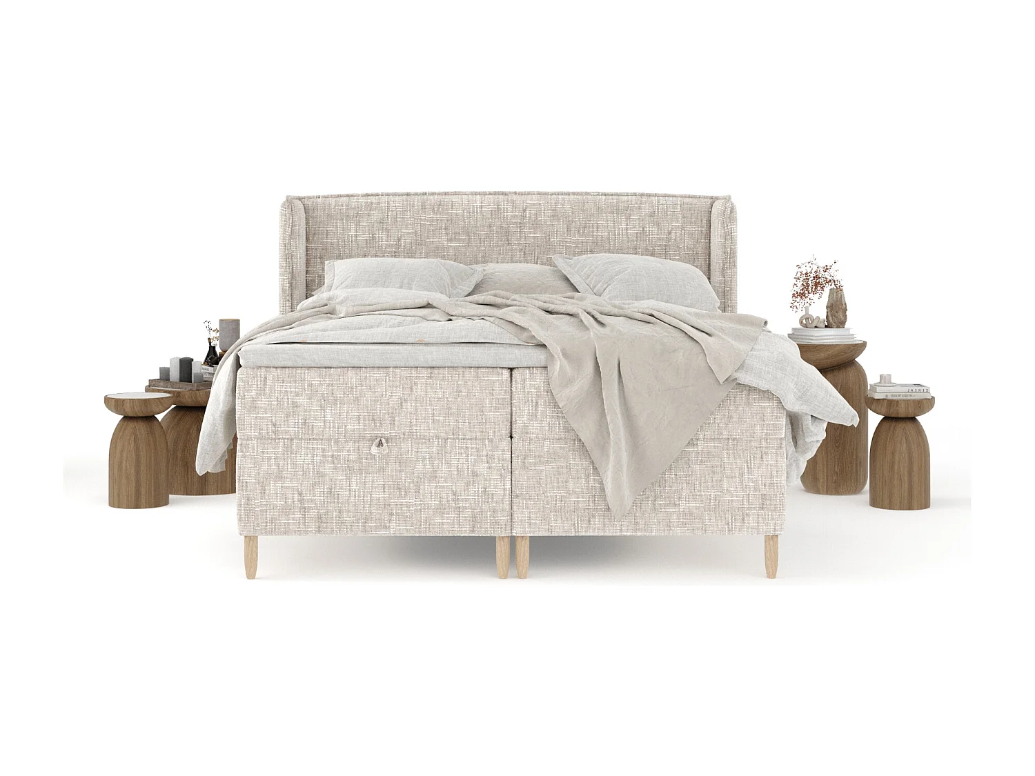 Boxspringbett aus Webstoff Monpelli - Matratze - Toppermatratze - 180x200 cm - creme