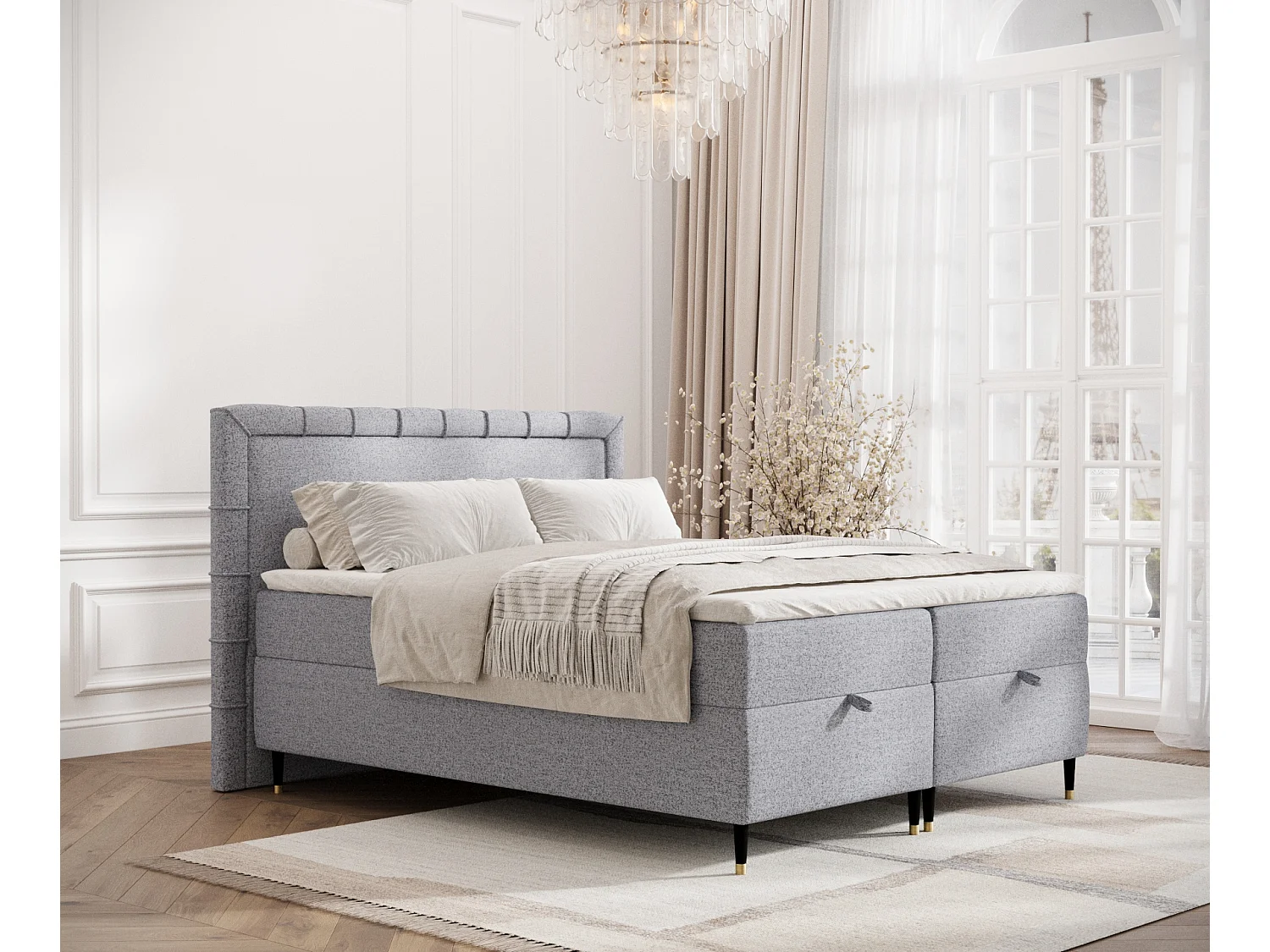 Lit boxspring en toile tissée Voyage - matelas - surmatelas - 160x200 cm - gris