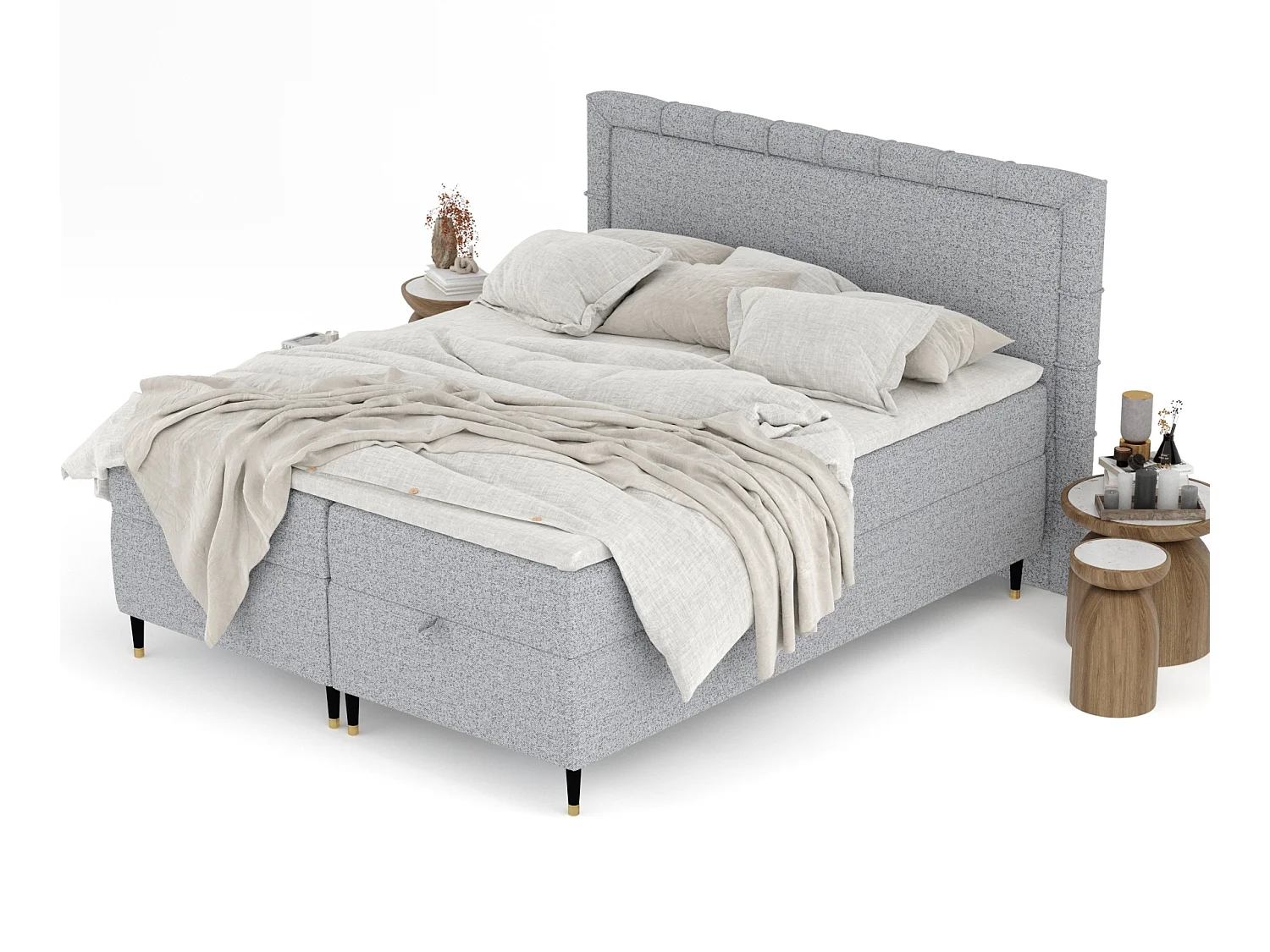 Lit boxspring en toile tissée Voyage - matelas - surmatelas - 160x200 cm - gris