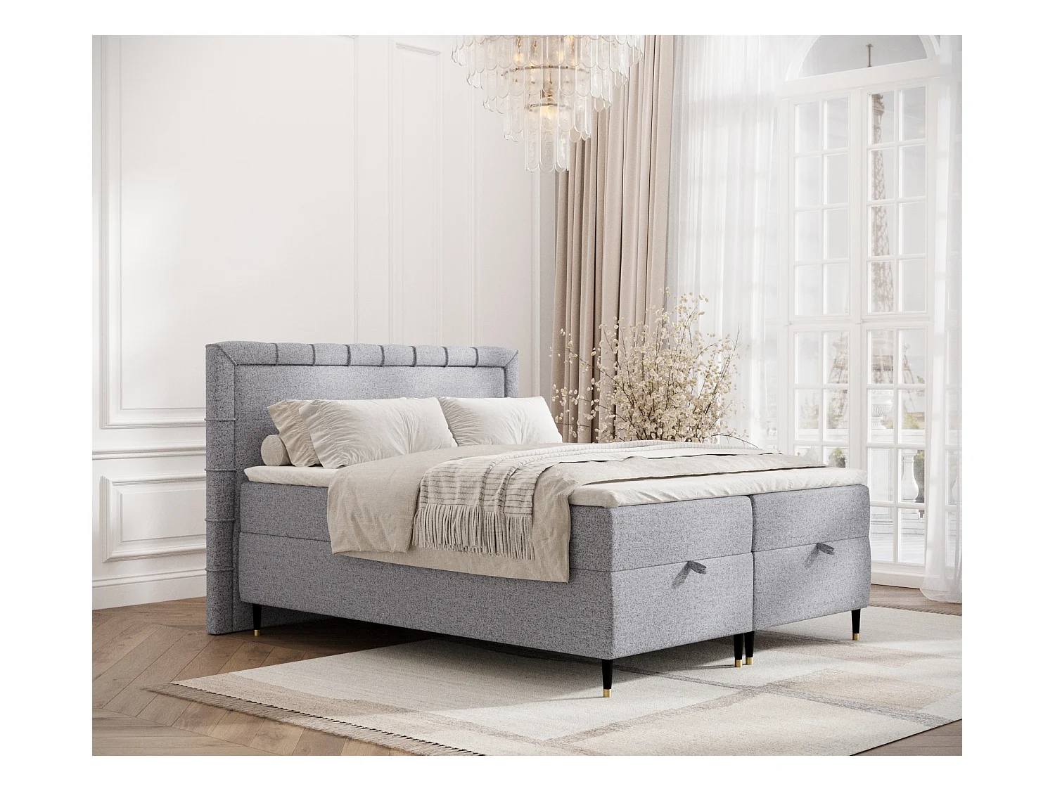 Lit boxspring en toile tissée Voyage - matelas - surmatelas - 160x200 cm - gris