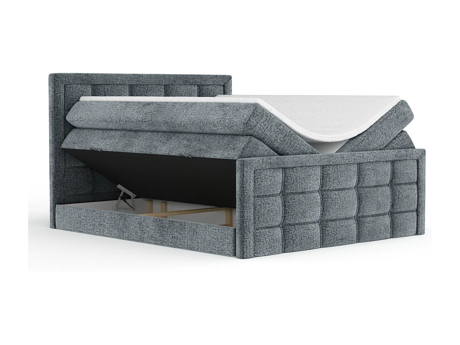 Lit boxspring en tissu chenille Ambrosia - matelas - surmatelas - 140x200 cm - gris