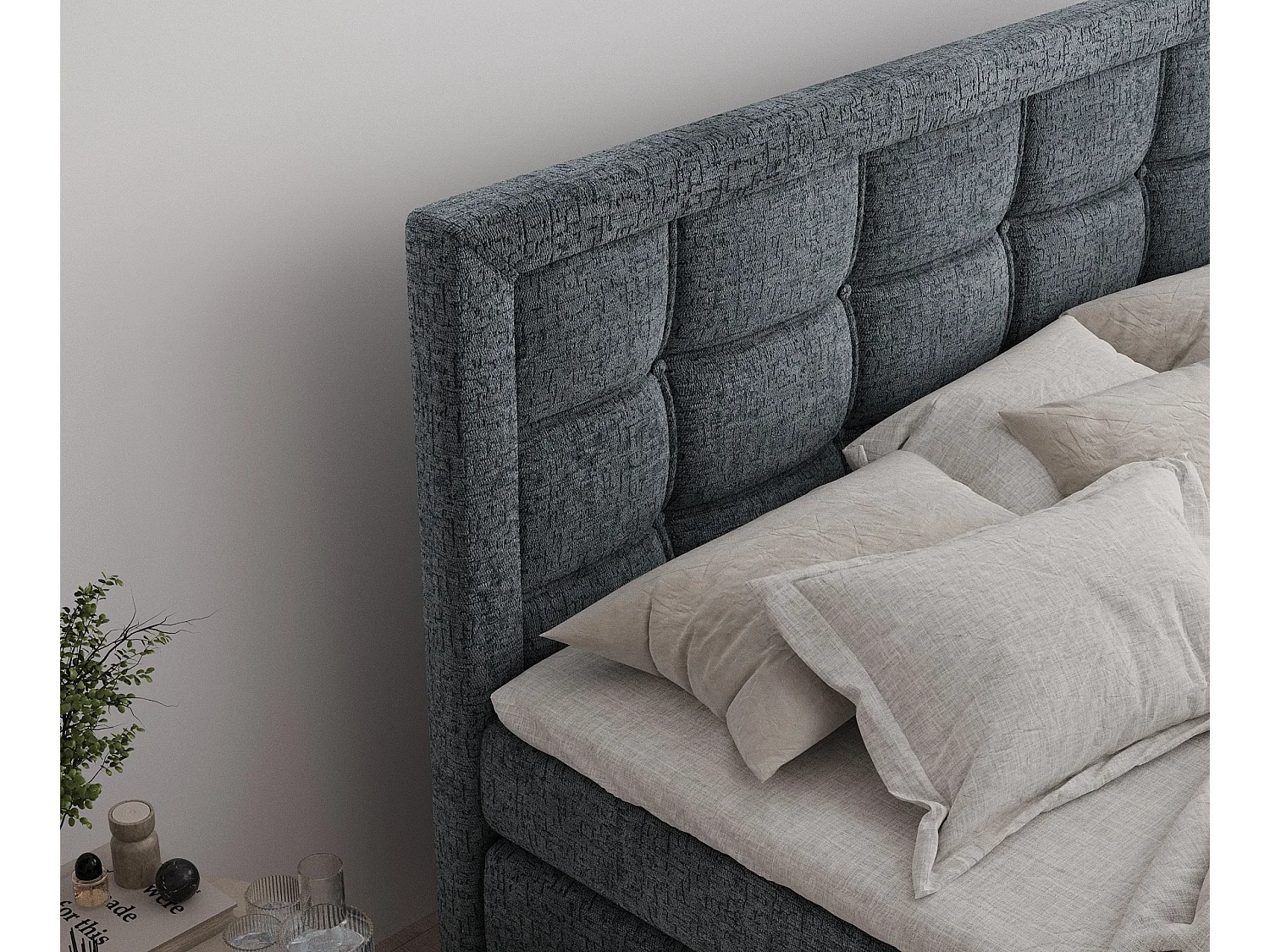 Lit boxspring en tissu chenille Ambrosia - matelas - surmatelas - 140x200 cm - gris