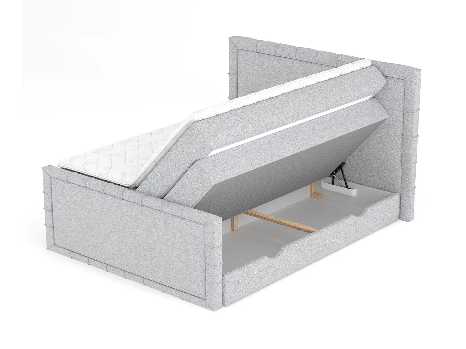 Lit boxspring en toile tissée Estelle - matelas - surmatelas - 160x200 cm - gris clair